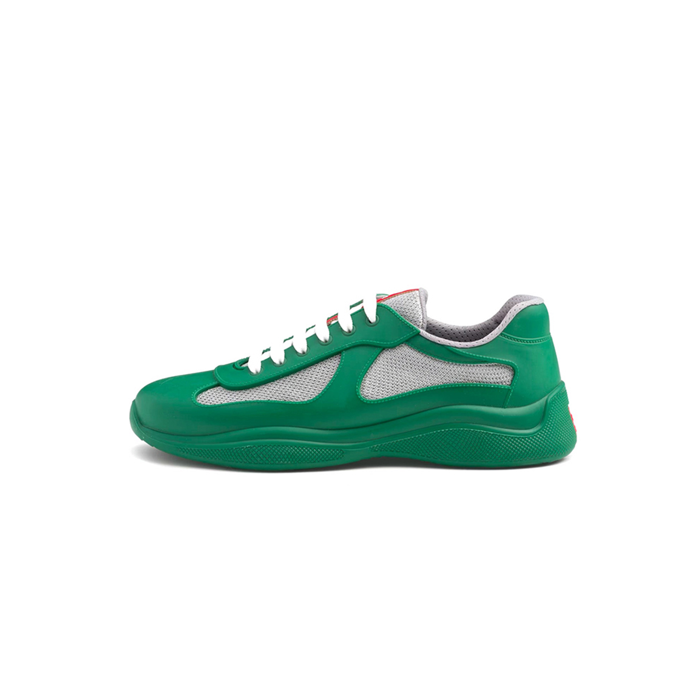PRADA AMERICA'S CUP SOFT RUBBER & BIKE FABRIC GREEN LOW TOP SNEAKERS 4E6500